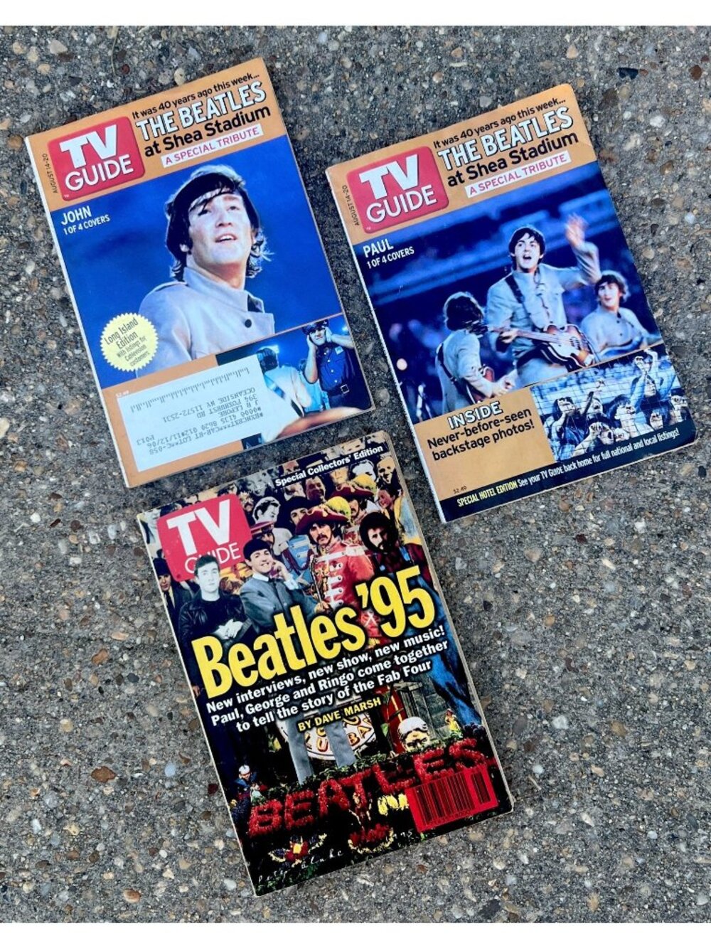 TV Guide Beatles Lot 1995 2005 3 Issues John Paul George Ringo Shea Stadium